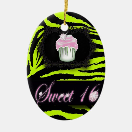 Lime Green Zebra print Sweet 16 Gift Ornament (Voorkant)