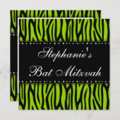 Lime Green Zebra Printed Diamonds Bat Mitzvah Kaart (Voorkant / Achterkant)