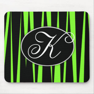 Lime Green Zebra Stripes Monogrammed Muismatten
