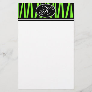 Lime Green Zebra Stripes Monogrammed Stationery Briefpapier