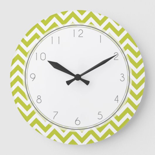 Lime Green Zigzag Stripes Pattern Grote Klok (Voorkant)
