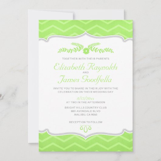 Lime Green Zigzag Wedding Invitting Kaart (Voorkant)