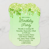 LIME GREENGLITTER DRIP ÉLÉGANTE INVITATION ANNIVER (Devant / Derrière)