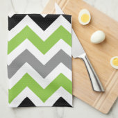 Lime Gris Noir Blanc Chevron Serviettes de cuisine (Quart Plié)