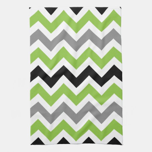 Lime Gris Noir Blanc Chevron Serviettes de cuisine (Vertical)