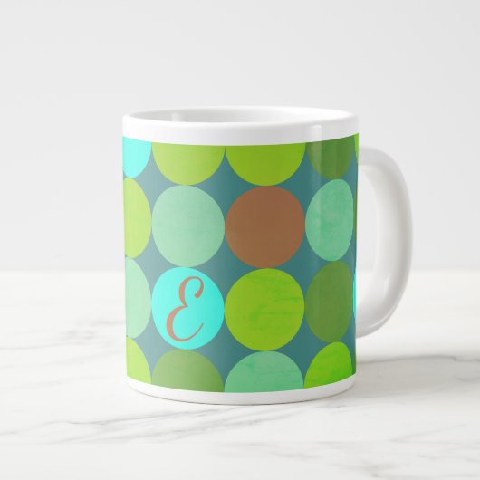 Lime Groen Blauwgroen Turquoise & Roest Circles Mo Jumbo Mok (Voorkant rechts)