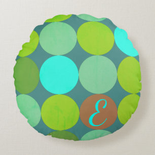 Lime Groen Blauwgroen Turquoise & Roest Circles Mo Rond Kussen