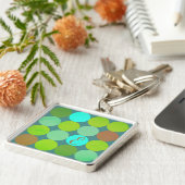 Lime Groen Blauwgroen Turquoise & Roest Circles Mo Sleutelhanger (Zijkant)
