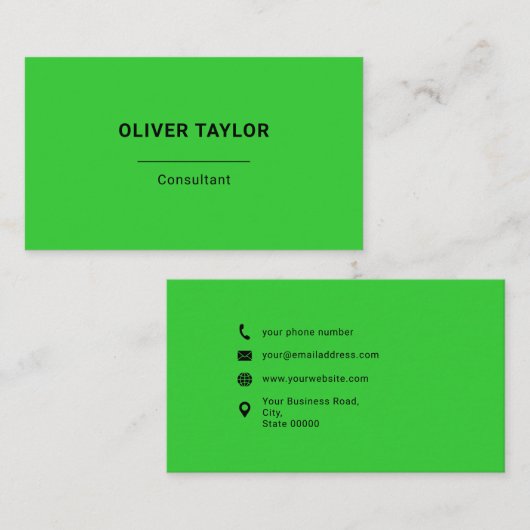 Lime groen en zwart minimalistische aangepaste naa visitekaartje (Voorkant / Achterkant)