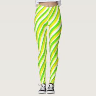 Lime Groen Geel en Wit Abstract Strepen Leggings