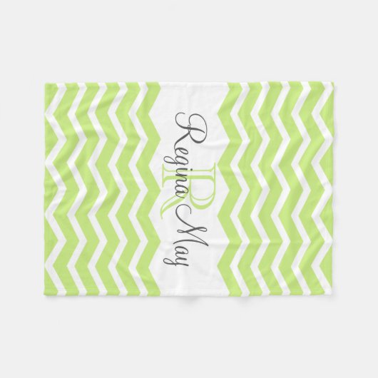 Lime Groen Grijs Monogram Naam Keepsake Chevron Fleece Deken (Voorkant (Horizontaal))