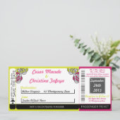 Lime Groen/Hot Pi Boarding Pass Bruiloft uitnodigi Kaart (Staand voorkant)