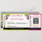 Lime Groen/Hot Pi Boarding Pass Bruiloft uitnodigi Kaart (Voorkant / Achterkant)