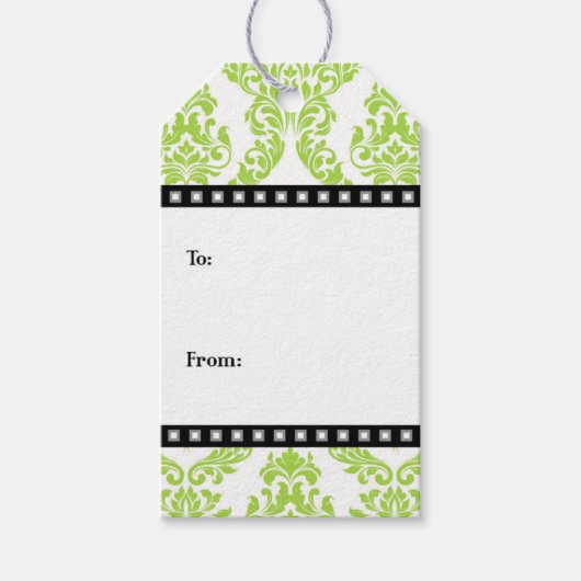 Lime Groen Wit Zwart Damast Cadeau Labels Cadeaulabel (Voorkant)