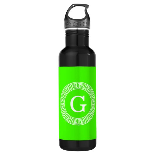 Lime Groen WT Grieks Sleutel RND Lijst Initiaal Mo Waterfles (Voorkant)