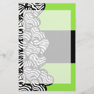 Lime groen zwart wit zebra patroon hart naam briefpapier