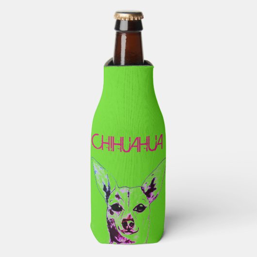 Lime Groene Chihuahua Theme Bottle Cooler (Fles Voorkant)