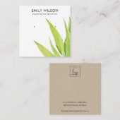 LIME GROENE EUCALYPTUS FAUNA EARRING STUD DISPLAY VIERKANTE VISITEKAARTJE (Voorkant / Achterkant)