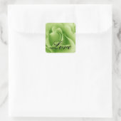 Lime Groene LIEFDE Bruiloft Roos Vierkante Sticker (Tas)