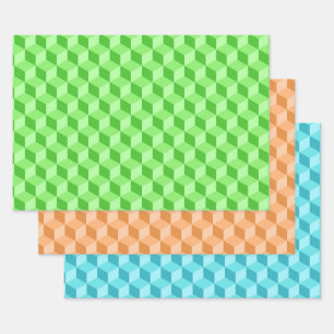 LIME GROENE PEACH AQUA BLAUW GEOMETRISCHE KUBPATRO INPAKPAPIER VEL