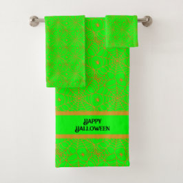Lime Groene Spin Web Halloween Bad Handdoek