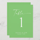 Lime Groene Witte Tekst Trouwtafel Nummer Kaart (Voorkant / Achterkant)