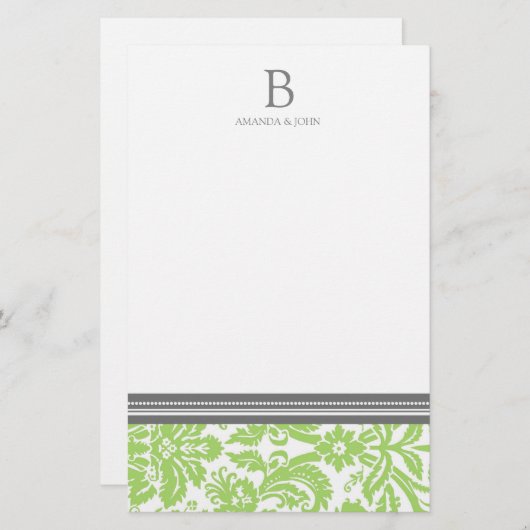 Lime Mariage damassé Monogramme papeterie (Devant / Derrière)