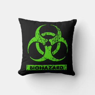 Lime Neon Groen Bio-Hazard Chemicaliën Grafisch Kussen