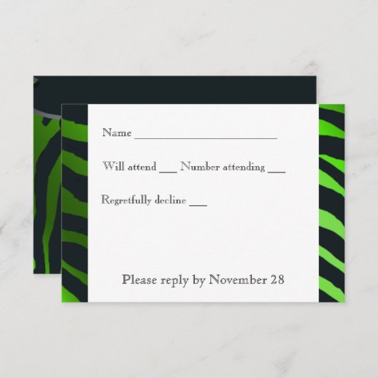Lime noire Zebra Green Stripes rsvp avec enveloppe (Devant / Derrière)