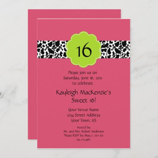 Lime rose Sucre noir 16 Invitation (Devant / Derrière)