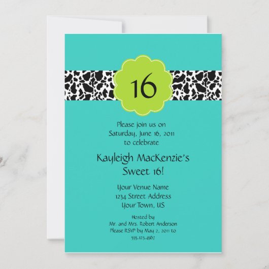 Lime Turquoise Black Sweet 16 Invitation (Devant)
