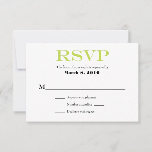Lime Vert Blanc Plaine Simple Mariage Cartes RSVP (Devant)