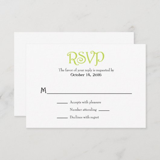 Lime Vert Blanc Plaine Simple Mariage Cartes RSVP (Devant / Derrière)