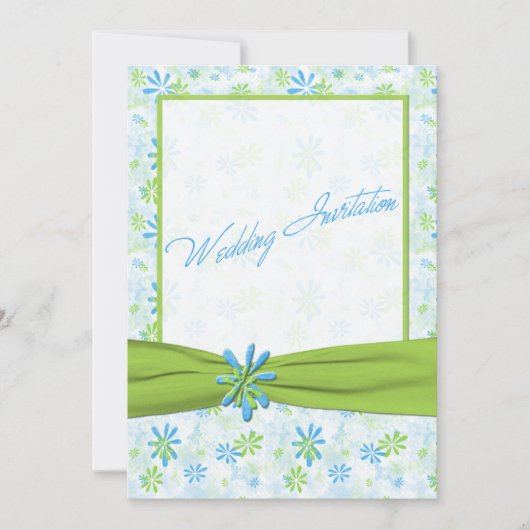 Lime vert et Faire-part de mariage floral bleu (Devant)