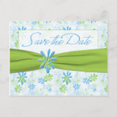 Lime Vert et Flore Bleue Enregistrer la date Carte (Devant)