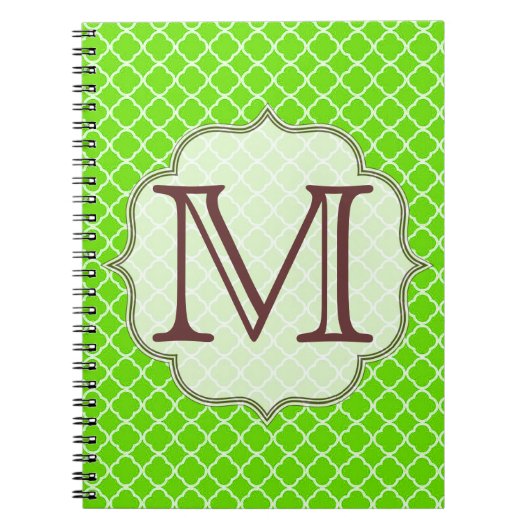 Lime Vert Quaterfoil Latti Monogramme Note Livre (Devant)