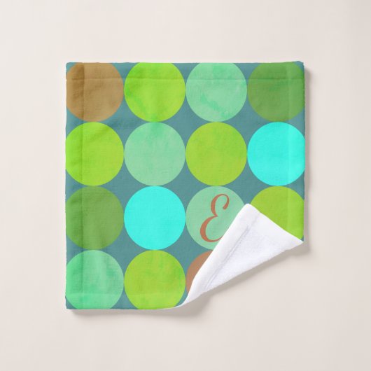 Lime Vert Turquoise Turquoise & Rust Cercles Monog (Gant de toilette)