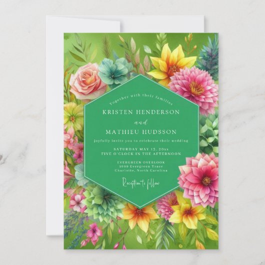Lime Vibrant Bloom Wedding Kaart (Voorkant)