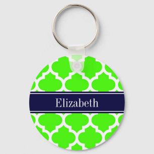 Lime Wit Marokkaans #5 Navy Blauwe Naam Monogram Sleutelhanger