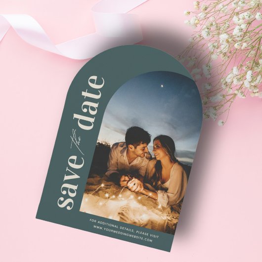 Limed Spruce Modern Arch Photo Save the Date Kaart