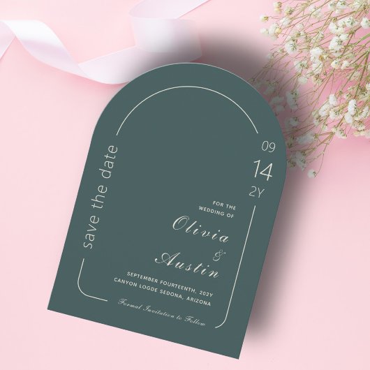 Limed Spruce Modern Arch Photo Save the Date Kaart