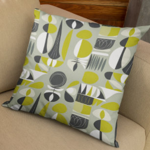 Limegroene en grijze mid-century modern kussen