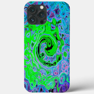 Limegroene Groovy Abstracte Retro Vloeibare Draaik iPhone 13 Pro Max Hoesje