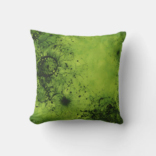 Limegroene Grunge met Zwarte Accenten Kussen