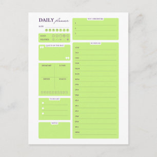 Limegroene minimalistische dagelijkse plannermodel briefkaart