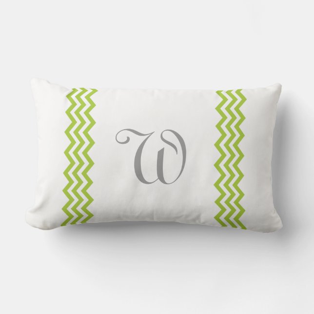 Limegroene monogram chevron kussensloop kussen (Voorkant)