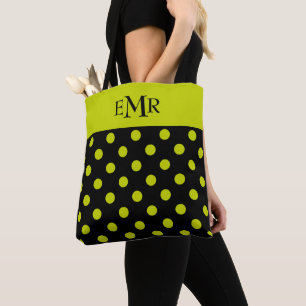 Limegroene Stippen op Zwarte Monogram Draagtas