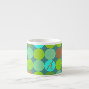 Limegroene Teal Turquoise & Roestige Cirkels Monog Espresso Kop