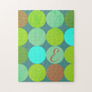 Limegroene Teal Turquoise & Roestige Cirkels Monog Legpuzzel