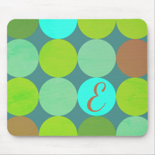 Limegroene Teal Turquoise & Roestige Cirkels Monog Muismat